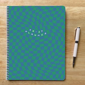 2026-2027 Wavy Checkerboard Planner, 8.5x11, Colorful Teen Gift Blue & Green