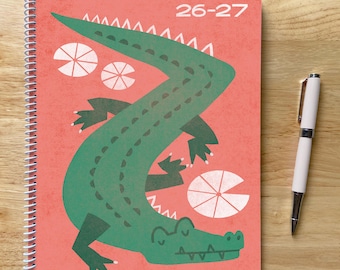 2026-2027 Alligator Planner, 8.5x11in Letter Size, 12 Months, One Page Week, Pink Orange Yellow