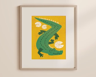 Alligator Crocodile, Children's Art Print, Illustration Gift, Alligator Trend, Reptile Wall Decor, 8x10 unframed