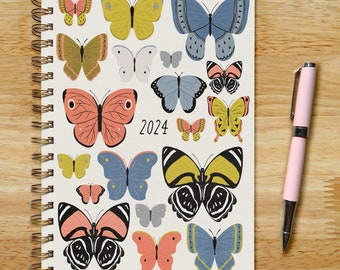 2024 6.5x9in Planner, Butterflies, Soft or Hard Cover, Monthly Weekly