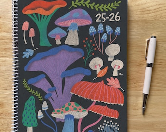 2025-2026 8.5x11in Mushrooms Planner, Letter Size, 12 Months, One Page Week, Mushroom Gift