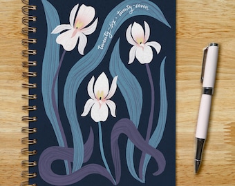 2026-2027 Academic Iris Floral Planner; 6.5x9in Soft or Hard Cover, Navy White Pink Purple