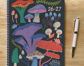 2026-2027 8.5x11in Mushrooms Academic Planner, July Start, 12 Months, One Page Week, Teacher Gift