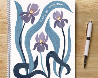 2026-2027 Academic Floral Planner: Purple Iris, Navy Pink White, 8.5x11