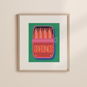Sardine Tin Art Print: Whimsical Foodie Wall Decor (8x10 Unframed)