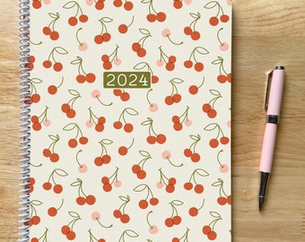 2024 8.5x11in Cherries Planner, Letter Size, 12 Months, 8.5x11, Cherry Pattern, Monthly Weekly