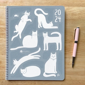 2024 8.5x11in Blue Cats Planner, Letter Size, 12 Months, One Page Week