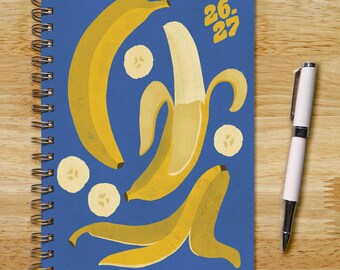 2026-2027 6.5x9in Bananas Planner, Soft or Hard Cover, Monthly Weekly, Wire Spiral, Fruit