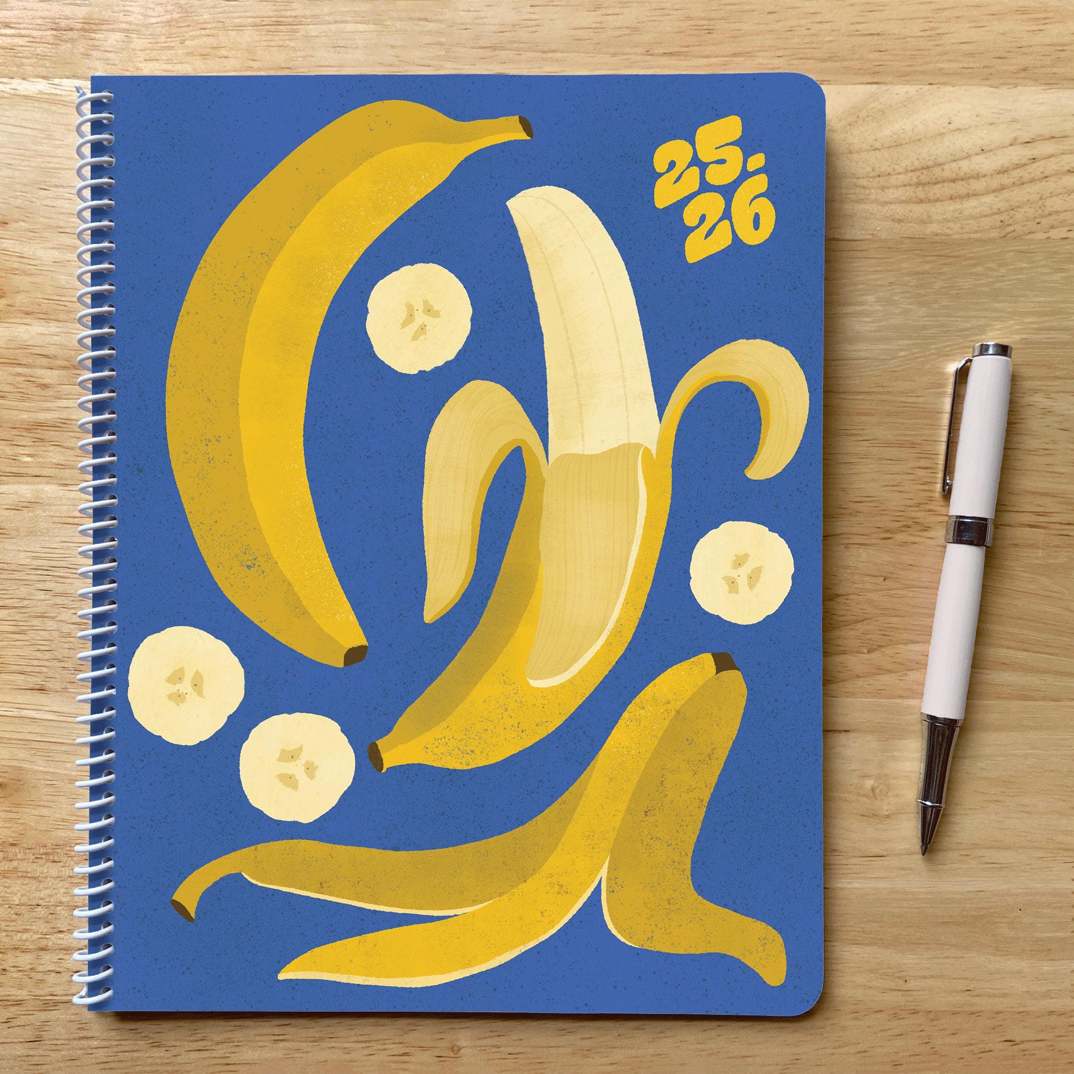 2025-2026 8.5x11in Academic Bananas Planner, Letter Size, 12 Months, One Page Week, Subject or To Do, Teacher or Student Gift, Fruit