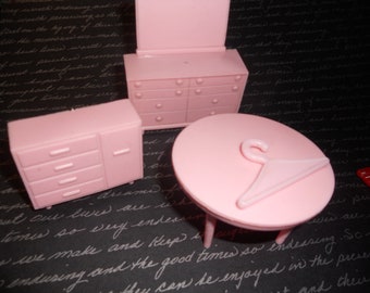 Vintage Pink Plastic Dollhouse Furniture 4 pieces