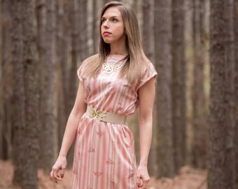 Vintage Rose Pink And Taupe Dress (Size Small/Medium)