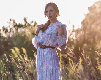 Vintage Sheer Pastel Floral Pleated Dress (Size Small/Medium)