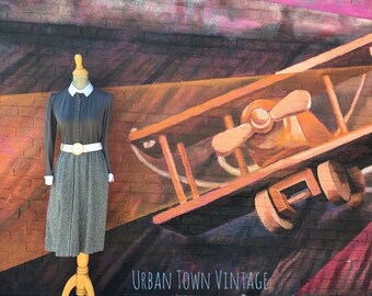 Vintage Charcoal Gray Tweed Dress (Size Small/Medium)