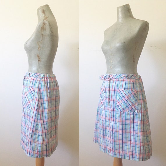 1960s Rainbow Plaid Casual Day Skirt (Size 10 12 … - image 6