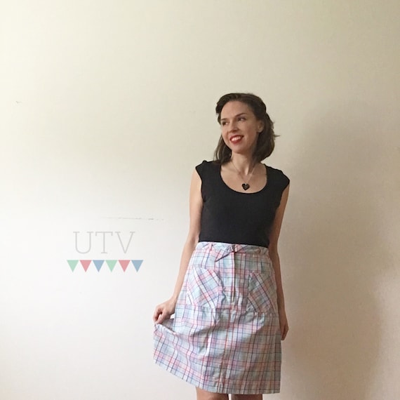 1960s Rainbow Plaid Casual Day Skirt (Size 10 12 … - image 1