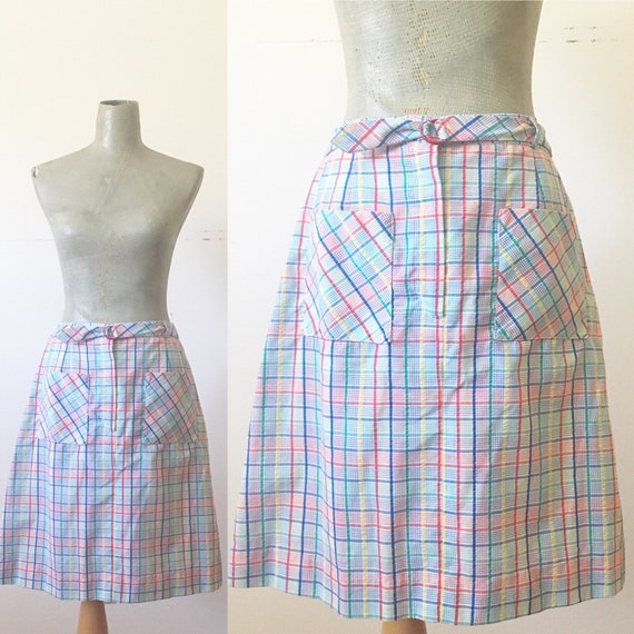 1960s Rainbow Plaid Casual Day Skirt (Size 10 12 … - image 2