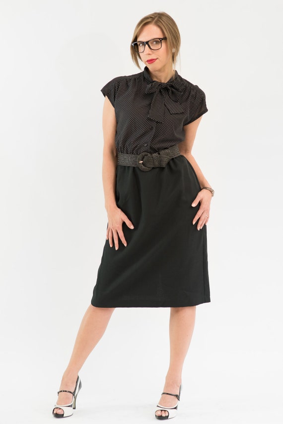 Vintage Black Polka Dot Ascot Dress (Size Medium/L