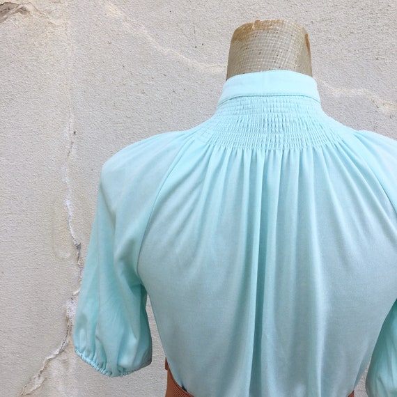 1970s Mint Green Smocked Yoke Dress (Women's Size… - image 9