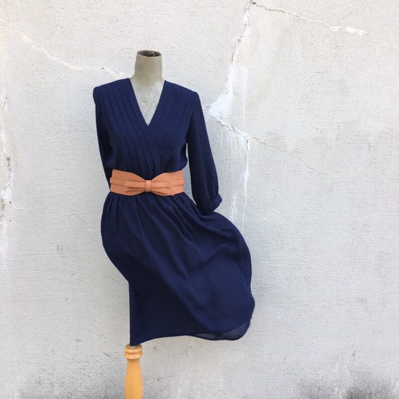 1990s Dark Navy Blue Sheer Plunge Neck Dress Women/'s Size 8 to 10 Size M