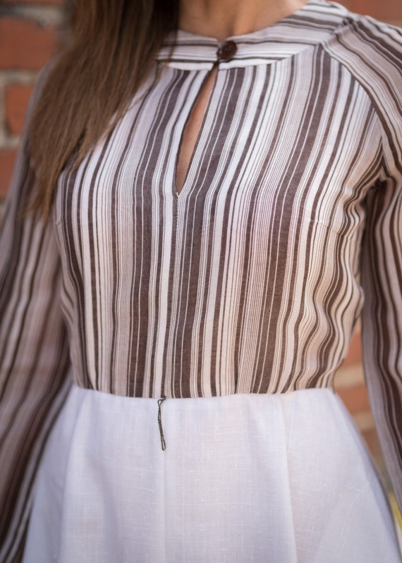 Vintage Chocolate Brown And Vanilla Striped Dress… - image 5