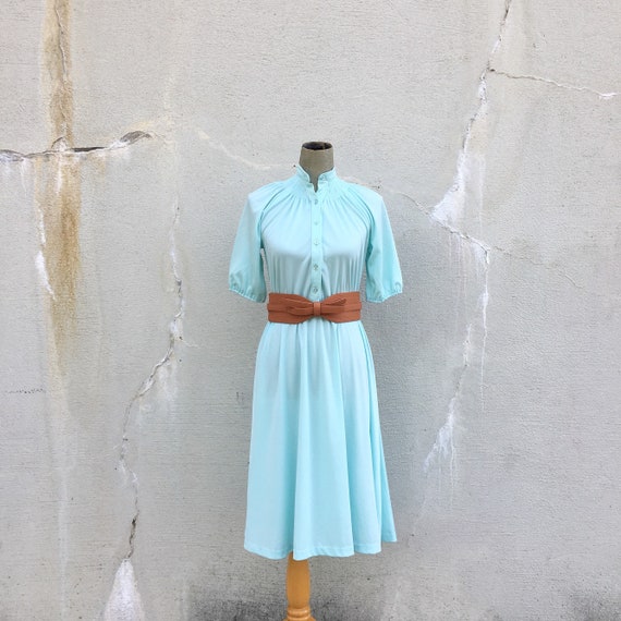 1970s Mint Green Smocked Yoke Dress (Women's Size… - image 2