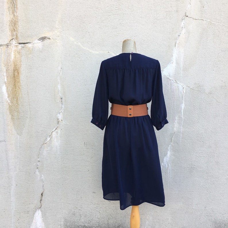 1990s Dark Navy Blue Sheer Plunge Neck Dress Women/'s Size 8 to 10 Size M