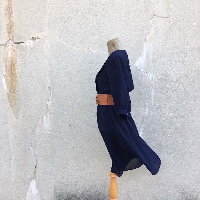 1990s Dark Navy Blue Sheer Plunge Neck Dress Women/'s Size 8 to 10 Size M