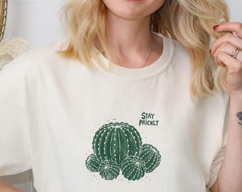 Bleiben Sie stacheligen Fass Kaktus T-Shirt, Vintage botanische Shirt, Distressed Floral Tee, freche Gärtner Kleidung, Geschenk für Naturliebhaber
