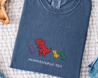 Embroidered Mommasaurus Rex Tee, Comfort Colors 1717, Funny Dinosaur T-shirt, Silly Dino Gift, Jurassic Park, Mother's Day Gift, Momma Tee
