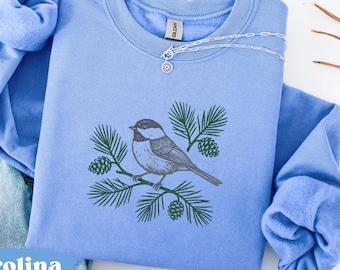 Vintage Chickadee Sweatshirt, Cottagecore Bird, Boho Floral Hoodie, Distressed Bird Gift, Retro Bird Lover Sweatshirt