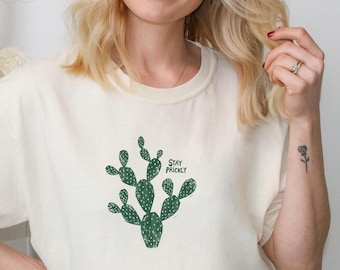 Bleib stachelige Kaktus Comfort Colors T-Shirt, freche Gärtnerbekleidung, Distressed Floral Tee, Geschenk für Naturliebhaber, Vintage Botanisches Shirt
