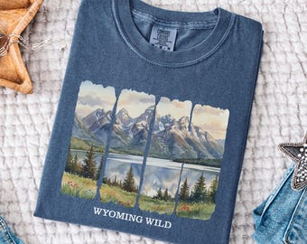 Camiseta Wyoming Wild, camiseta inspirada en Grand Teton, aventura en la montaña, regalo vintage para mujer, camiseta con estampado boho acuarela de Comfort Colors