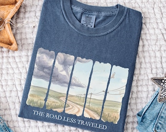 Camiseta "El camino menos transitado", camiseta de inspiración del Medio Oeste, top gráfico de acuarela boho de Comfort Colors, lindo regalo para mujer