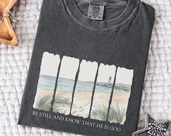 Camiseta "Be Still and Know", camiseta de inspiración cristiana, top gráfico de acuarela estilo boho de Comfort Colors, ropa de fe para mujer.