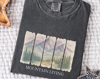 Mountain Living T-shirt, Wilderness Inspiration Tee, Comfort Colors Boho Watercolor Graphic Top, Cute Women's Camping Gift