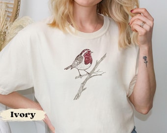 Vintage Bird Comfort Colors T-shirt, Distressed Robin Cottagecore Bird Tee, Boho Floral Apparel, Retro Bird Lover Shirt