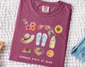 Sommer Zustand der Gedanken Komfort Farben T-Shirt, Sommer Strand Urlaub T-Shirt, Aquarell Saisonale Kleidung, Süßes Reise Geschenk für Frauen