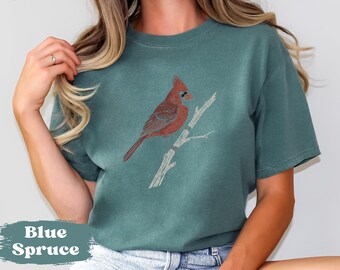 Vintage American Cardinal T-shirt, Comfort  Colors Retro Bird Lover Shirt, Boho Floral Apparel, Cottagecore Distressed Bird Tee