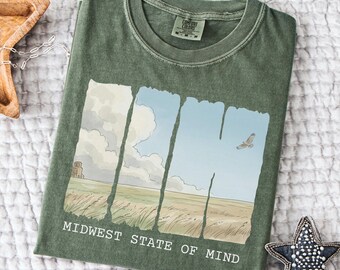Midwest State of Mind T-shirt, Farmland Inspiration Tee, Comfort Colors Boho Watercolor Graphic Top, Farmgirl Gift