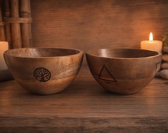 Ciotole in legno Zen incise a mano per la purificazione con il fumo, decorazione spirituale naturale, albero della vita e simbolo del fuoco, atmosfera meditativa
