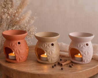 Bruciatore di oli essenziali in ceramica realizzato a mano, diffusore di oli essenziali, decorazione accogliente, benessere e aromaterapia