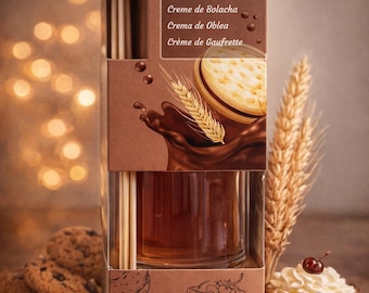 De Cookie Cream geurdiffuser, met zijn heerlijke vanillekoekjesgeur, creëert een serene en warme sfeer. Handgemaakte huisparfum van Aum Fragrances.
