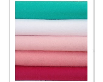 Pure Wool Felt - EXTRA LARGE 30cm x 25cm  (9.8" x 11 3/4") - pink & mint Shades - 5 squares - Australian Merino Wool