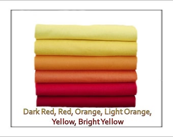 Tissu feutre sans produits chimiques, carrés rouges, orange et jaunes