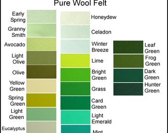 Pure Wool Felt - EXTRA LARGE 30cm x 25cm- Australian Merino Wool - Choose your own color  - 1 square - Green Shades , Felt Sheets