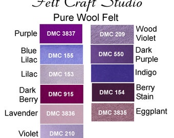 DMC embroidery Thread to match Pure Wool Felt. Colours Purples, brand new