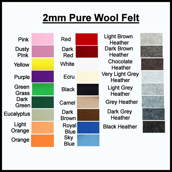 2mm Pure wool felt, ECO Friendly, WALDORF STEINER 1 square choose your colour