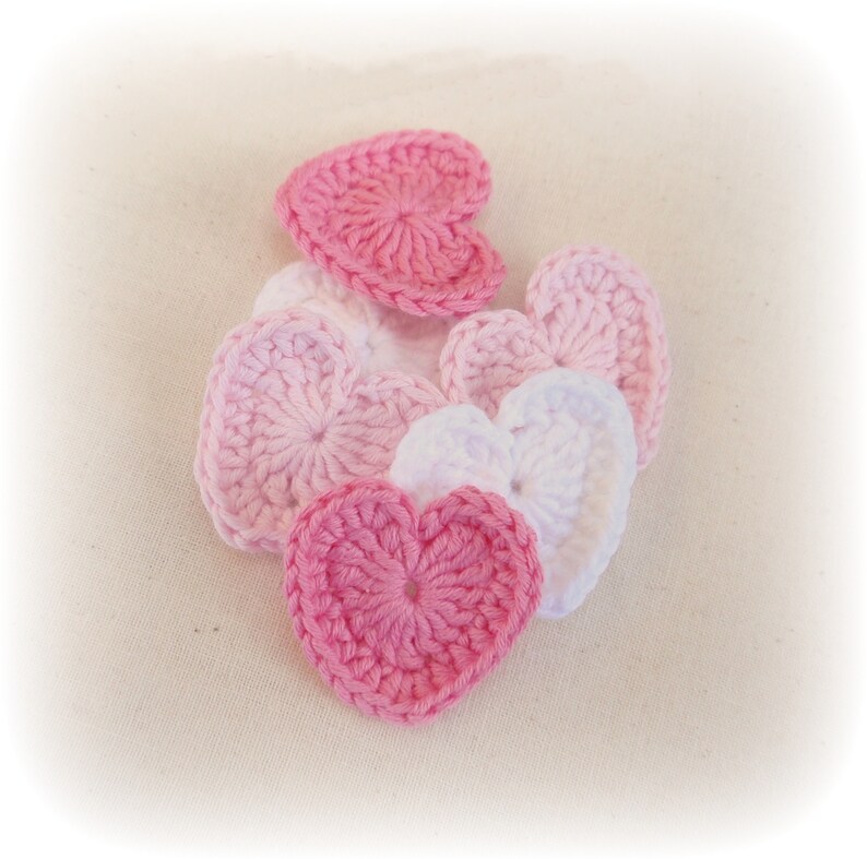 6 x Hand Crochet Applique Hearts 100% Cotton image 1
