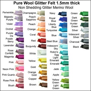 Glitter Pure Wool Felt - Non Shedding- Choose your own colour  - Pure Merino Wool - 1.5mm - 30cm x 24cm (approx 12" x 10")