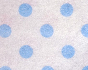 Printed felt - Acrylic felt - blue polka dots on white background -  22.5 x 30cm